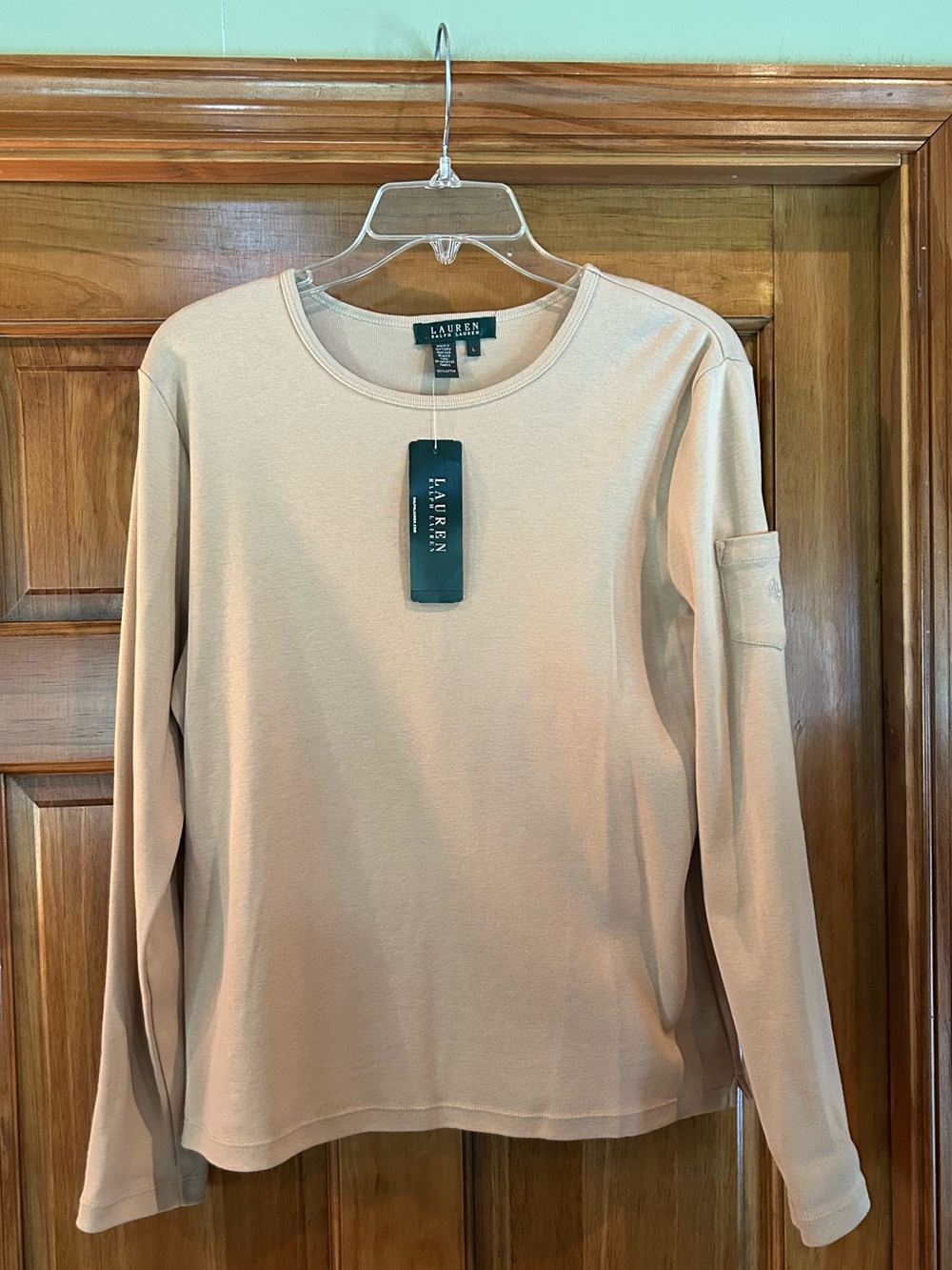 Lauren Ralph Lauren Long-Sleeve Crewneck Top in Light Beige